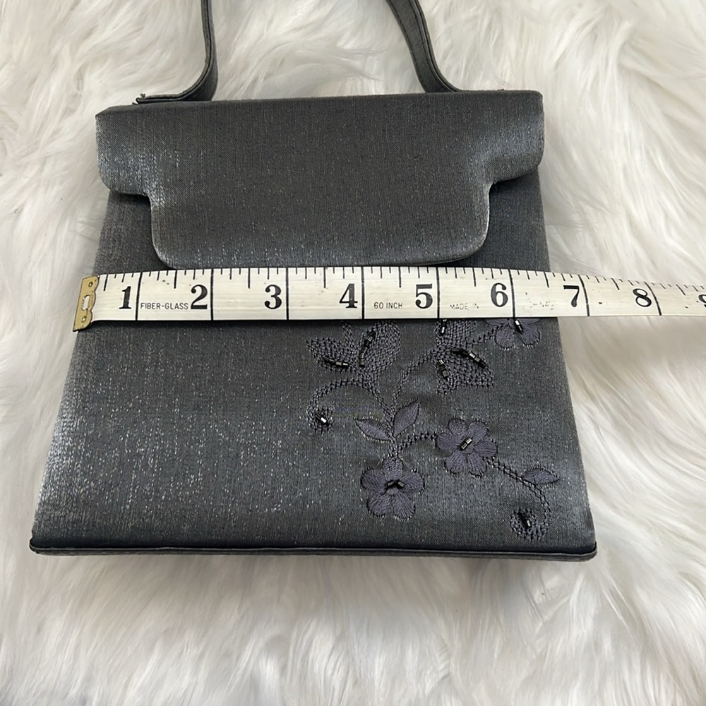 Vintage 90s Y2K 2000s Sasha Silver Grey Beaded Top Handle Mini Bag / Purse - Picture 11 of 13